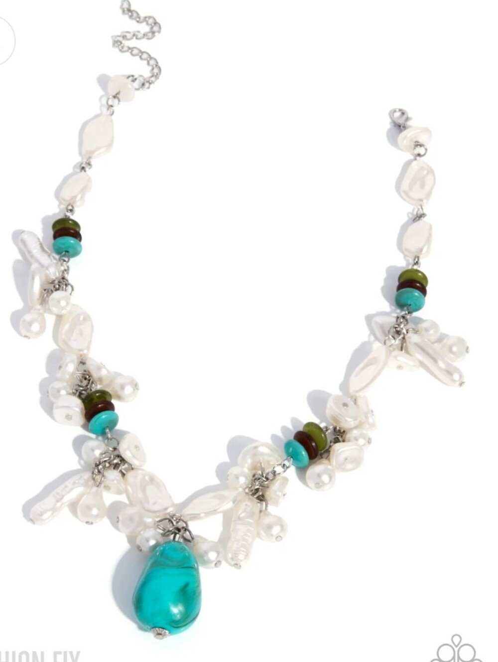 Beachy Bravado Paparazzi Turquoise Pearl Drop Cluster Necklace